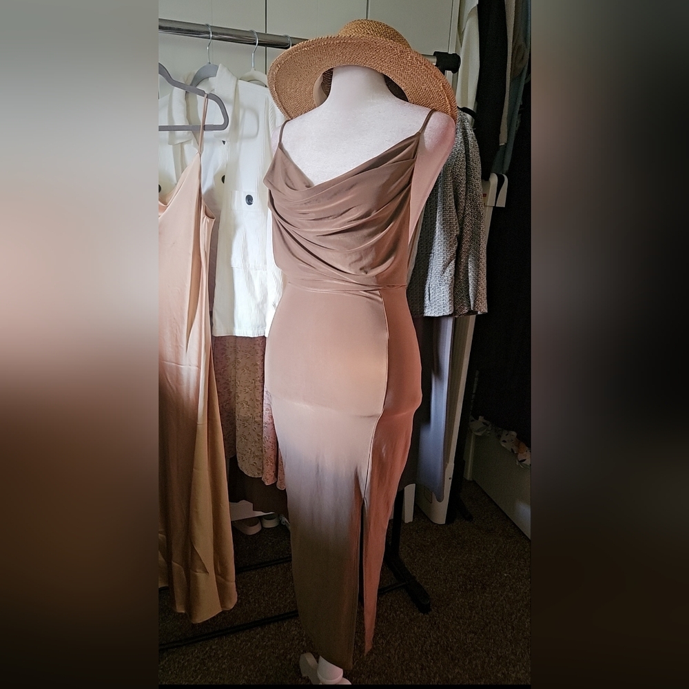 Elegant Tan Draped Women's Dress